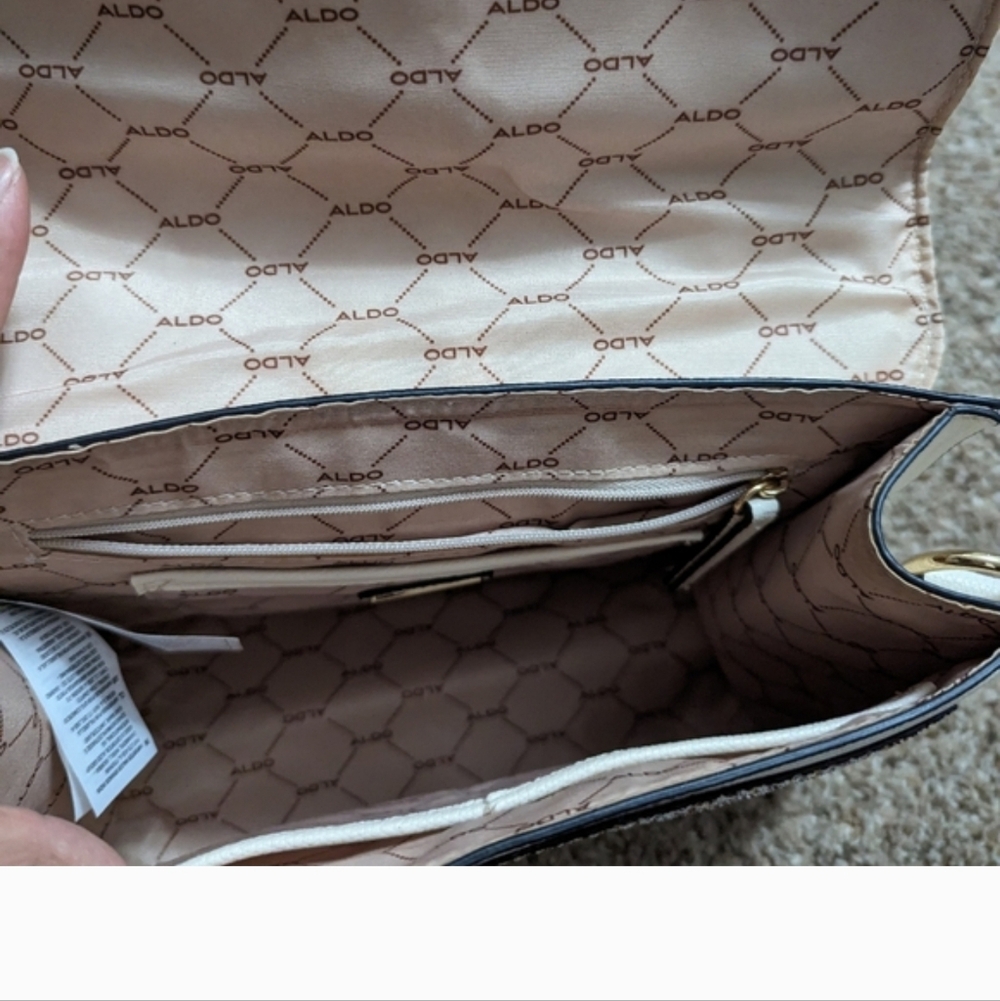 ALDO White Cross Body Top-Handle Satchel with Gold Chain and Scarf Accent - Picture 3 of 6